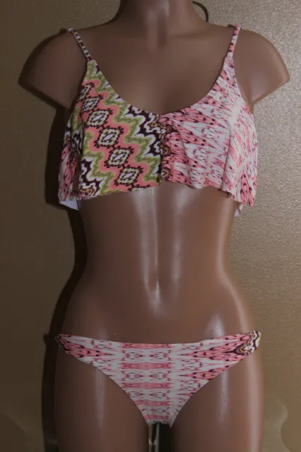 NEW O'Neill Bahia Ruffle Top Swimwear Bikini 2pcs set size M Medium Pink