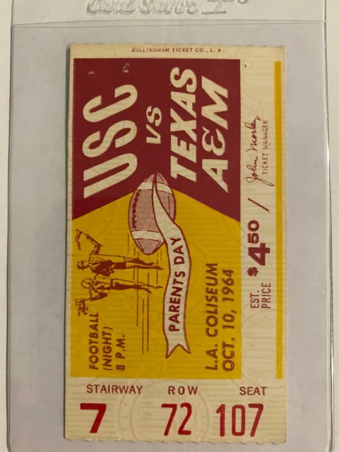 Rare 1964 Ticket Stub Ncaa Football Usc Trojans Texas A&M Aggies Vintage Old  !