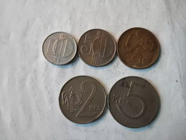 2 Lot Of 5  Czechoslovakia  Coins 10 Heller - 5 Korun  1976-1989