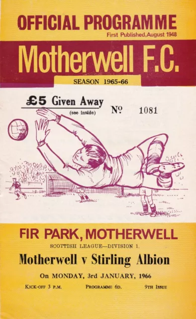 1966. scottish    div 1.  MOTHERWELL v  STIRLING ALBION   jan 3rd