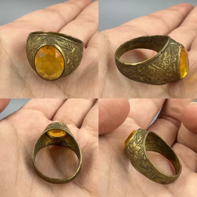 Beauitful unique ancient Roman bronze ring with Rare yellow gems stone