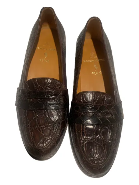 POLO RALPH LAUREN Brown Alligator Crocodile Penny Loafers - 8 D Made In ...