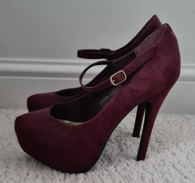PLUM PURPLE NEW Look Suede Stiletto Buckle High Heels Shoes Women's UK ...