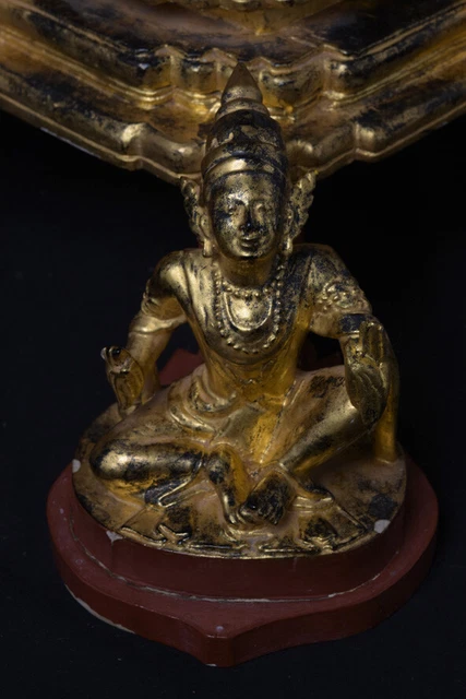 Late 20th Century, Antique Burmese Wooden Throne with Gilded Gold and Angels 12