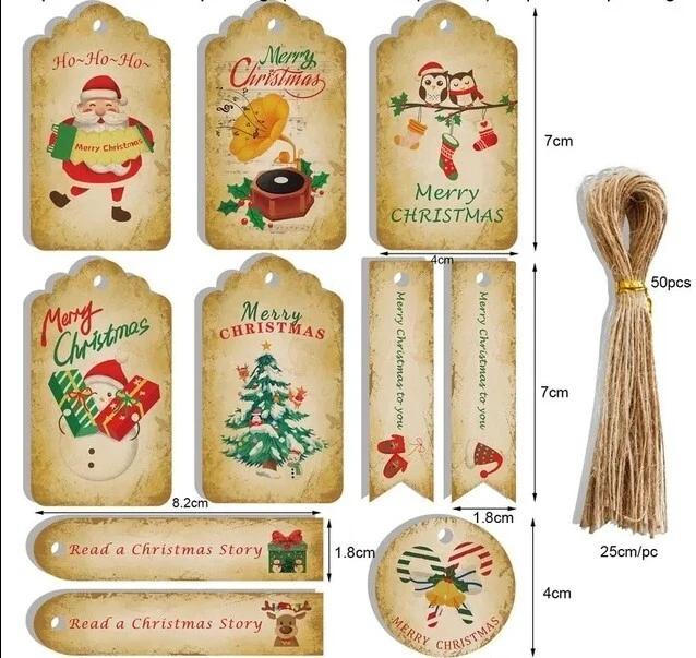 50 colgantes de regalo Ho hoho colgante de Navidad colgante de papel incl. cinta