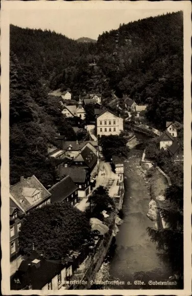 Ak Hřensko Herrnskretschen Elbe Region Aussig, Gesamtansicht - 10882968