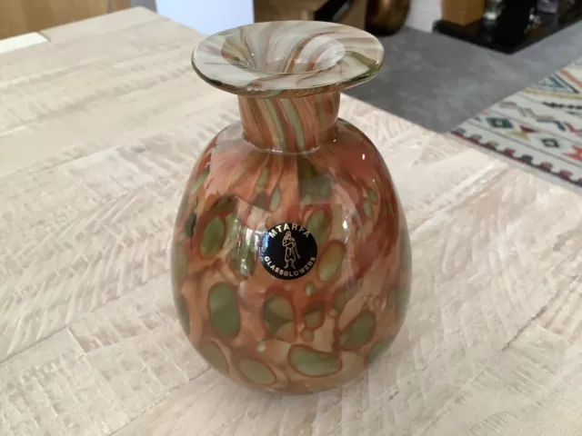 Signed Mtarfa Maltese Green/orange Glass Vase
