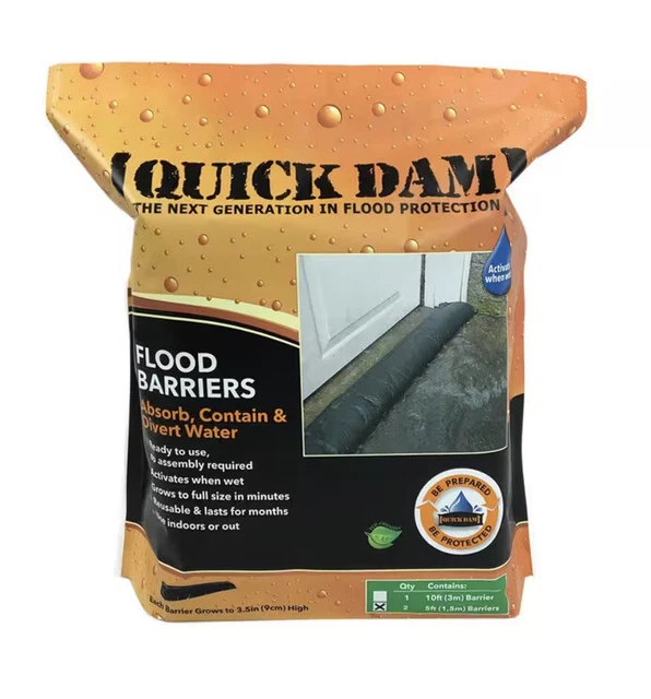 Quick Dam QD65-2 5' Barrier Water Flood Dam Bags, 2 Pack, Black
