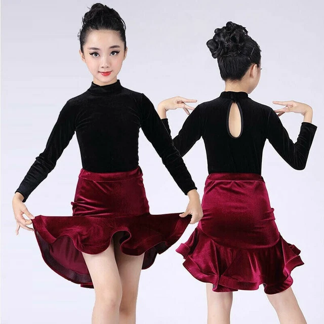 Ragazza Velluto Latino Abito Traforato Danza Indossare Costume Ballo Tango Rumba
