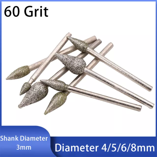 4-8mm Diamond Burr Drill Bit Set Engraving 3mm Shank 60# For Dremel Rotary Tool