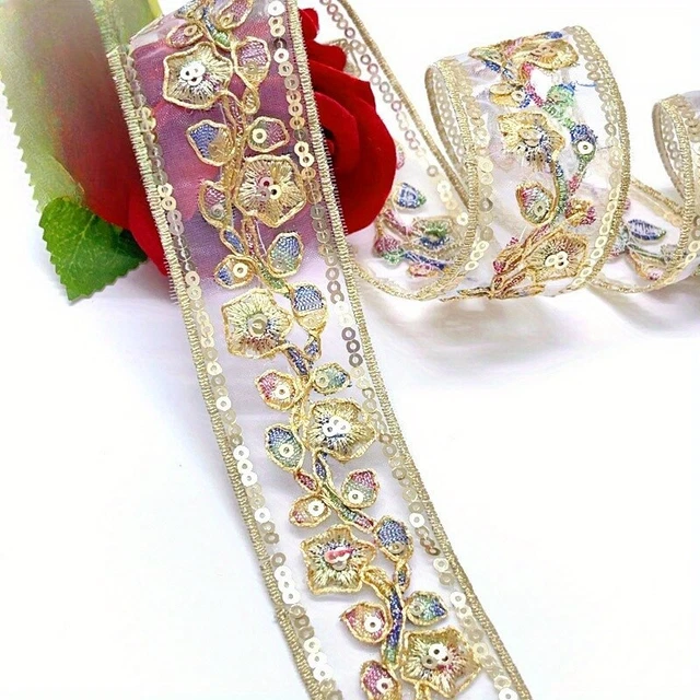 1 Yards 5cm paillettes ethniques paillettes broderie perlée dentelle