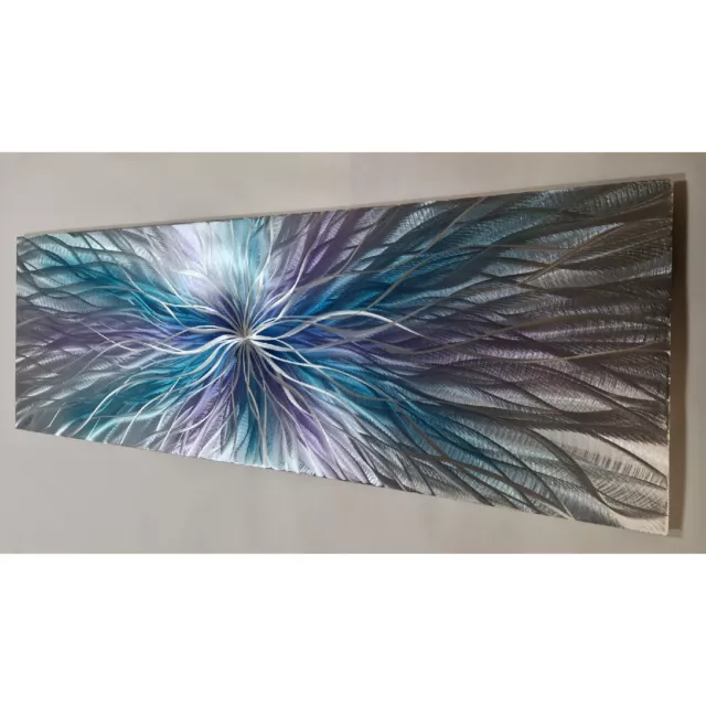 Modern abstract metal wall art. Artwork. Super Nova. Teal, Purple and Silver.