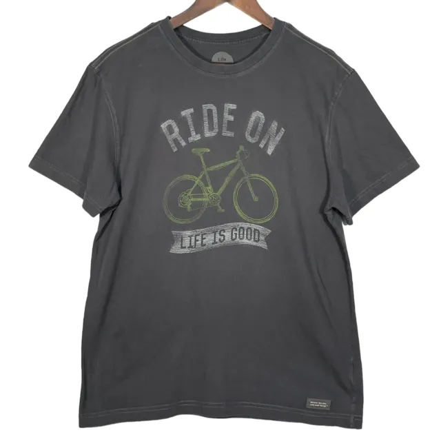 Life is Good Classic Fit Shirt Men Size M Gray Bike "Ride On" Crewneck Cotton