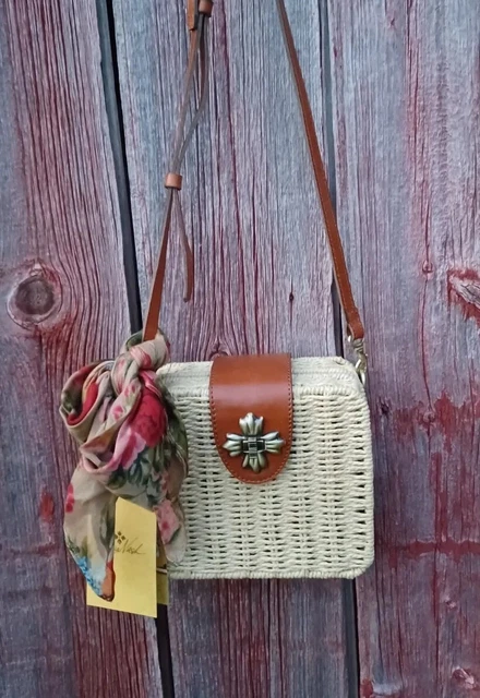 NWT Patricia Nash Rione Wicker Crossbody with Scarf. Retail $169.