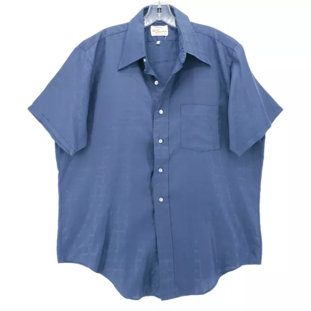 Arrow Kent Collection Dacron Short Sleeve Shirt Vintage Blue Textured Size 16.5