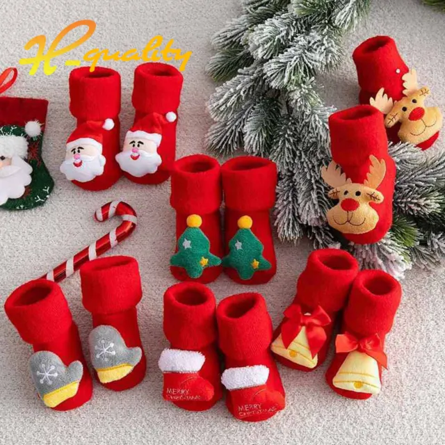 Christmas Kids Baby Girl Boys Toddler Anti-slip Slippers Cotton Warm Socks Shoes