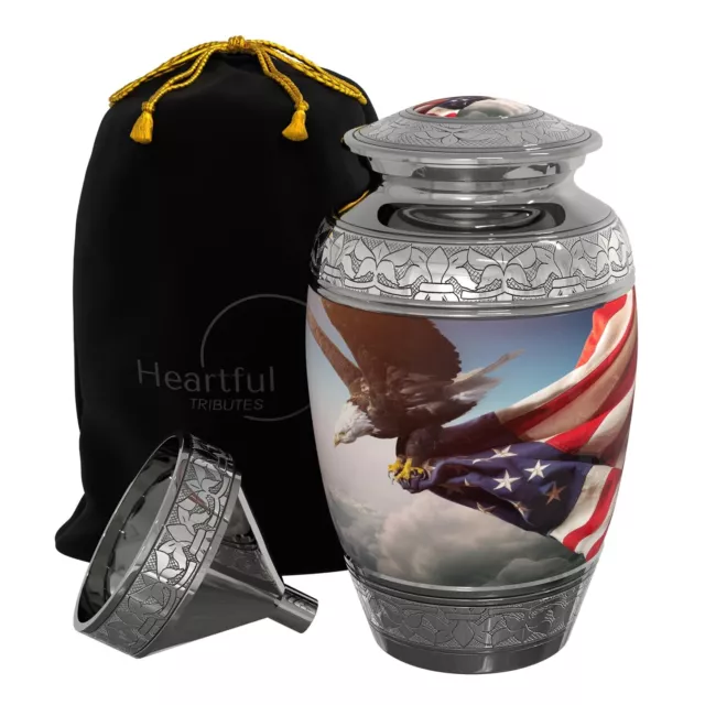 American Flag Large Cremation Urn for Human Ashes with Handcrafted Custom Fun...