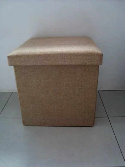 Faltbarer Sitzhocker / Stauraumbox, 40/40 cm, beige Leinen Optik, NEU