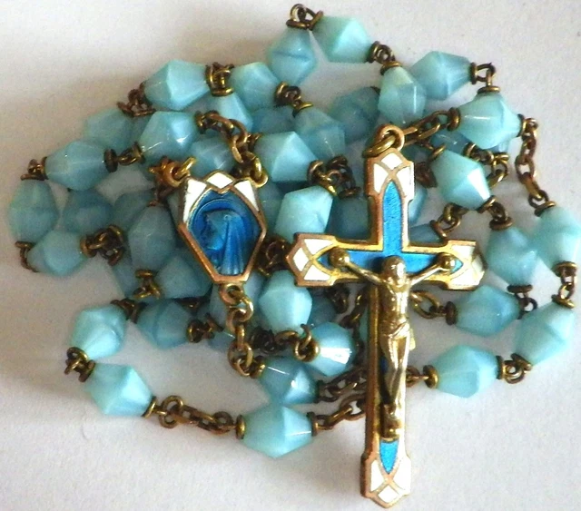 ⭐ Vintage Rosaries Art Deco ✞ Rosary Enameled Crucifix ☧ Cross Lourdes Pilgrimag
