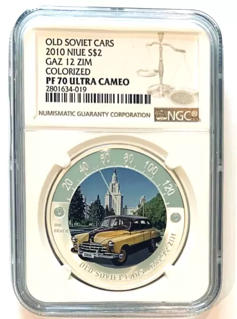 2010 Niue $2 Old Soviet Cars Gaz 12 ZIM Colorized NGC PF 70 UC
