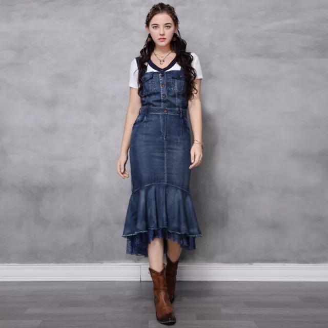 New Women's Denim Dress Sleeveless Vintage Bodycon dresses A2201