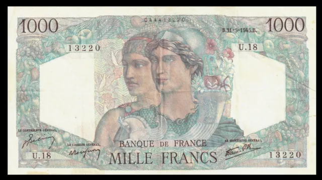 🙂 Francia, 1000 francos, Minerva y Hércules, 1945, billete XF