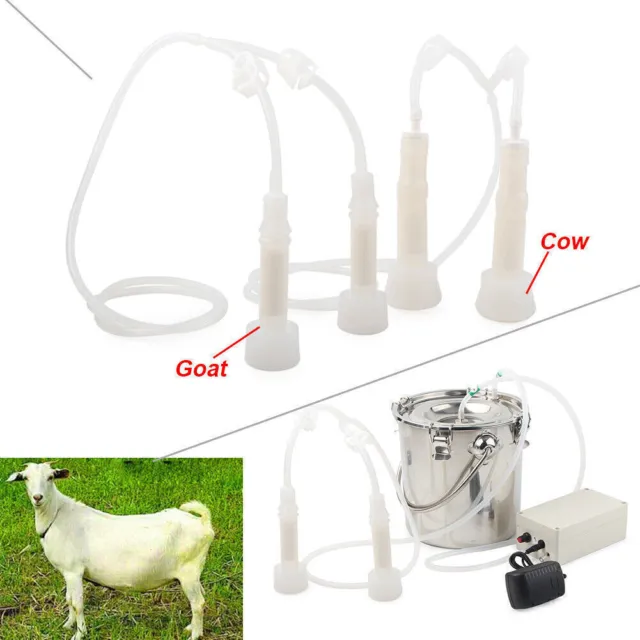 5L Dual Heads Electric Milking Machine Stainless Vacuum Pump Goat Milker