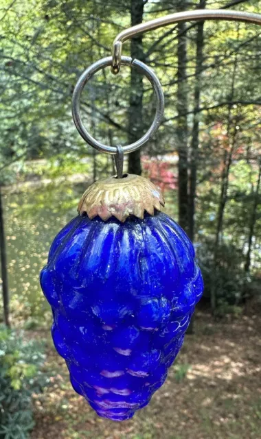 Antique Kugel Style Cobalt Blue Grape Cluster Ornament Pinecone -S68