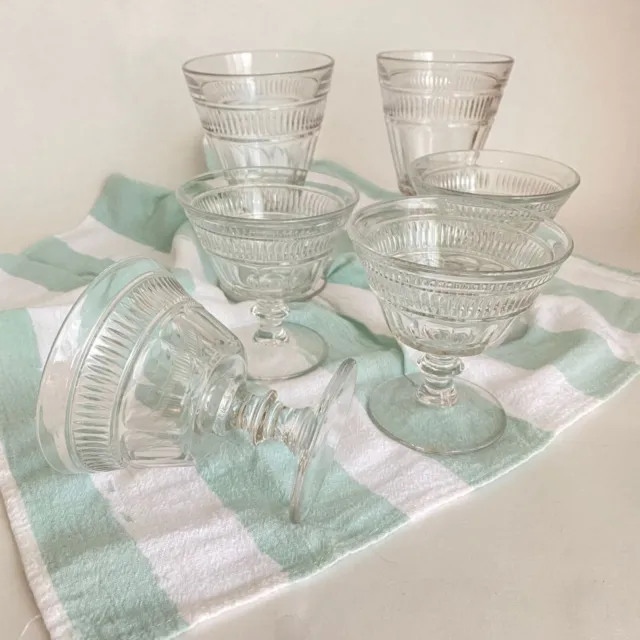 Set of 6 Vintage Diner Stemmed Clear Glass Sherbet 4" Cups & 6" Sundae Glasses
