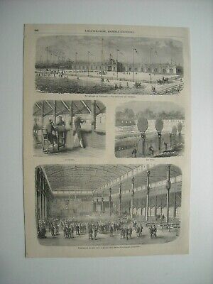 Engraving 1861. national fire vincennes. outer view of buildings. shooters...