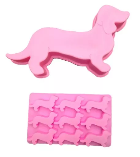 Dachshund Doxie Sausage Dog Cake Mould Pan & Dachshund Ice Cube Tray Set BN