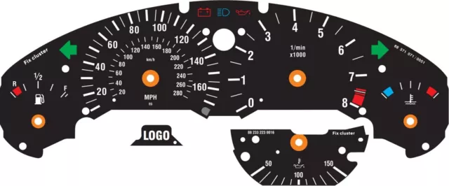 For BMW M3 E36 280km/h - Black Speedometer Dials from MPH to Km/h Cluster Gauges