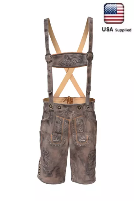 Bavarian Oktoberfest Lederhosen Lamb Antique Leather Men Trachten Matching Short