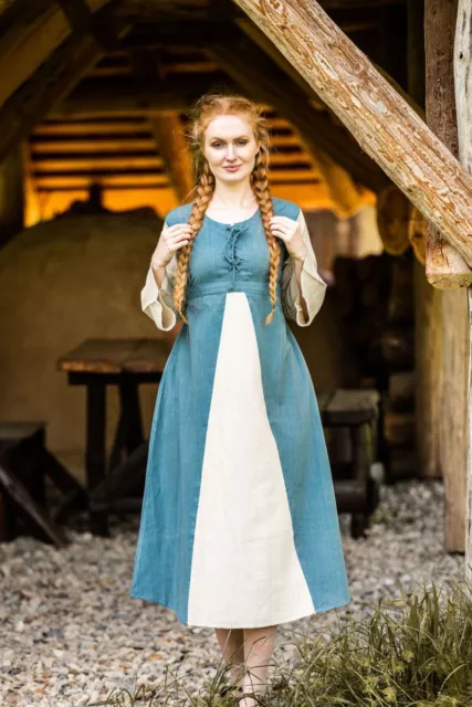 Mittelalter Wikinger Larp Kleid Ilse Baumwolle Schnürung blau/natur rot/natur