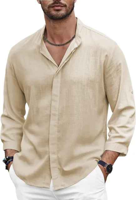 COOFANDY Mens Linen Shirts Casual Button Down Shirt Lightweight 3/4 Sleeve Summe