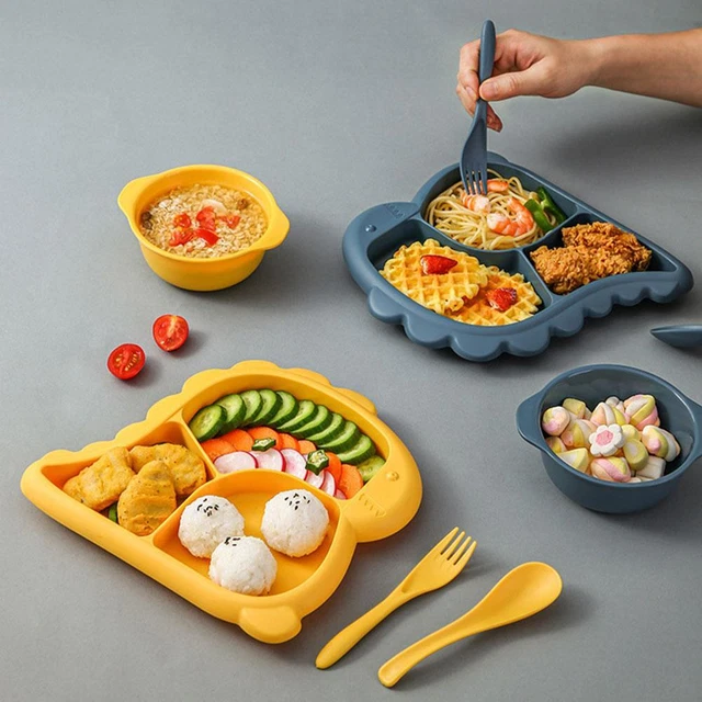 4 piezas/juego de vajilla de comida para bebés vajilla de dibujos animados platos de alimentación - niños T2V8