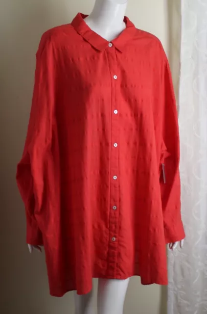 Nwt Catherine's 5X Malla Algodón Hermoso Brillante Coral Rojo Cuadros Camisa Top