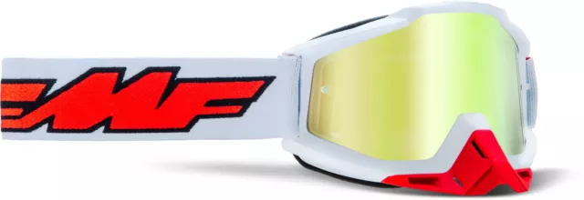 100% Fmf Powerbomb Accuri Goggles Rocket White Mirror True Gold & Clear Lens Mx