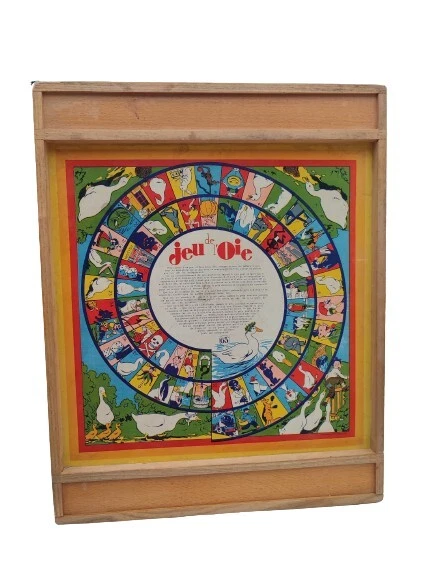 Ancien Jeu De L'oie JFL Paris En Bois Avec Damier Au Dos - Jeu De Société Vintage, Occasion