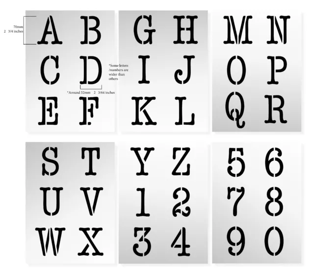 LETTER STENCIL Set ALPHABET / NUMBERS 70mm tall (2.75" ) TYPEWRITER CAPITALS 2