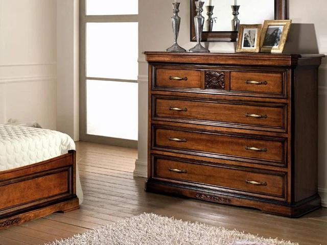 Commode Blanche Palazzo Int Style Baroque - 3 Tiroirs, Bois, Poignées Fer Laiton