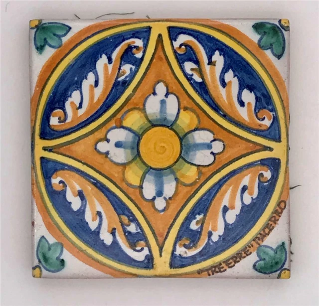 Tre Erre Palermo Italy Hand Painted Majolica 4.75" Ceramic Tile