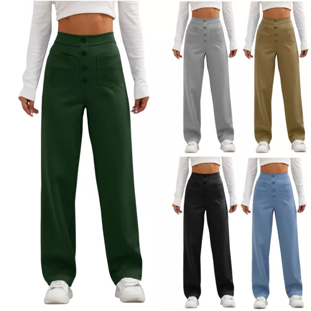 Women's Casual Straight Pants High Waist Elastic Business Pants with Pockets😁