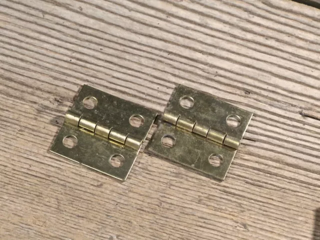 2 Old Door Butt Hinges Solid Brass 1 X 1" Jewelry Box Vintage Small Light Duty