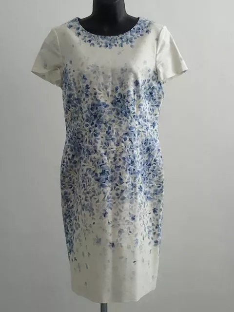Hobbs of London cream shift dress with blue floral design size 12