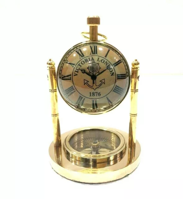 Horloge de bureau en laiton antique nautique boussole marine horloge de...