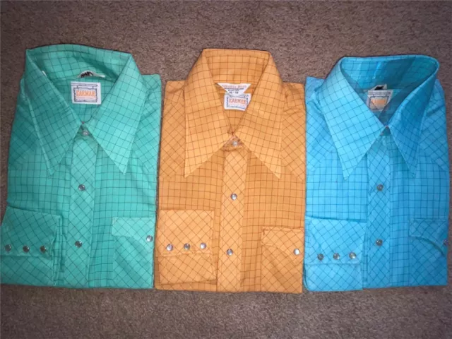Vtg 70S New Mens M L Xl Karman Stripe Checkered Snap Button Western Cowboy Shirt