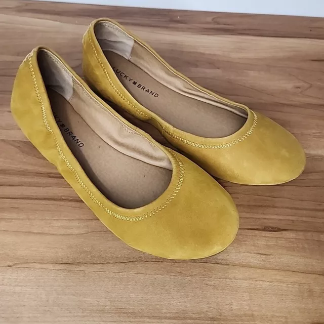 Lucky Brand Erin Flats Womens 9 M Gold Leather Shoes Slip On Casual Ballet