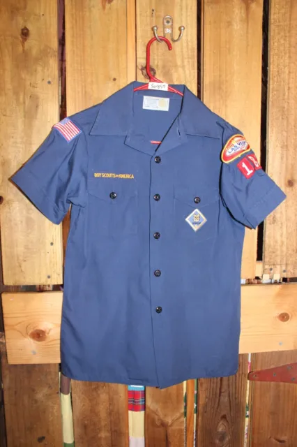 Boy Scouts of America Uniform Youth Shirt Large Large Cub Blue SEWN on patches