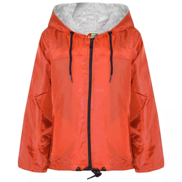 Kids Girls Boys Orange Hooded Raincoats Cagoule Lightweight Jackets Rain Mac